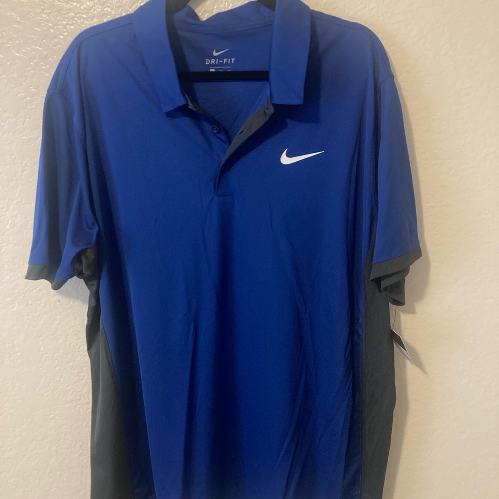 Nike Men's Blue and Black Dri-FIT Polo